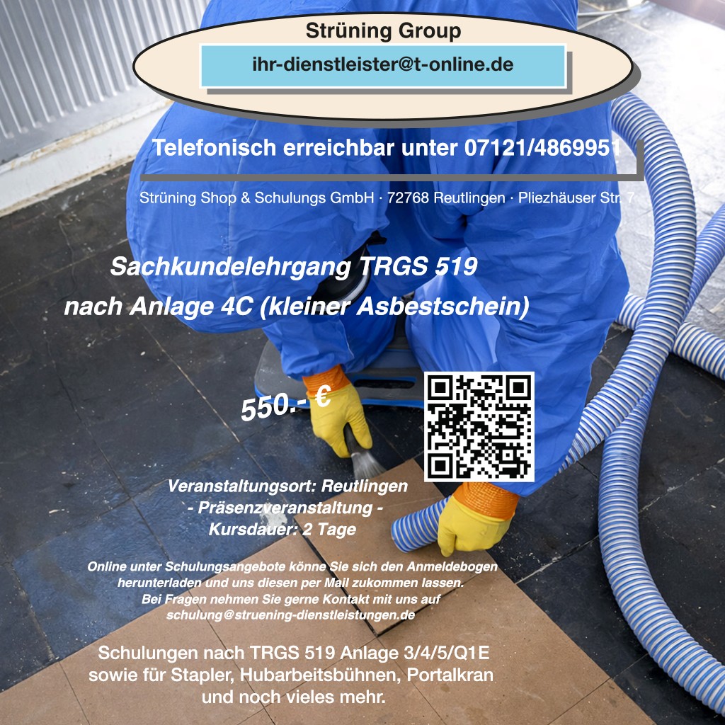 Sachkundelehrgang TRGS 519 nach Anl. 4C (kleiner Asbestschein)