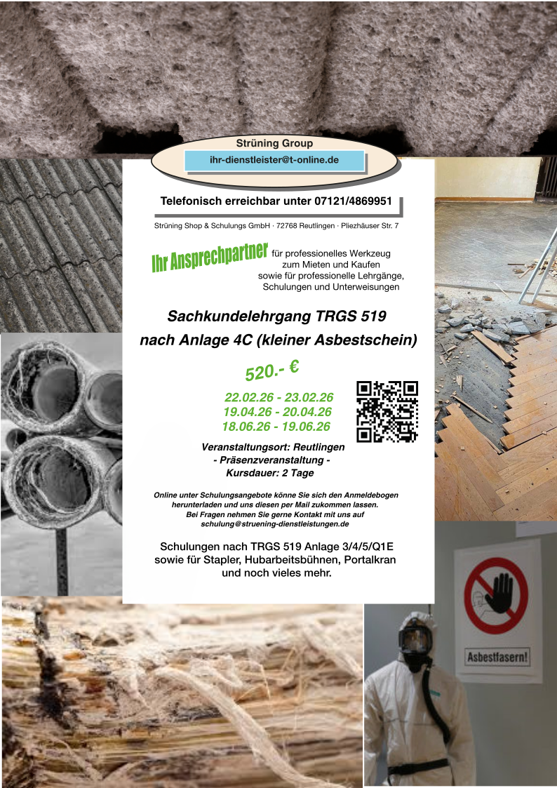 Sachkundelehrgang TRGS 519 nach Anl. 4C