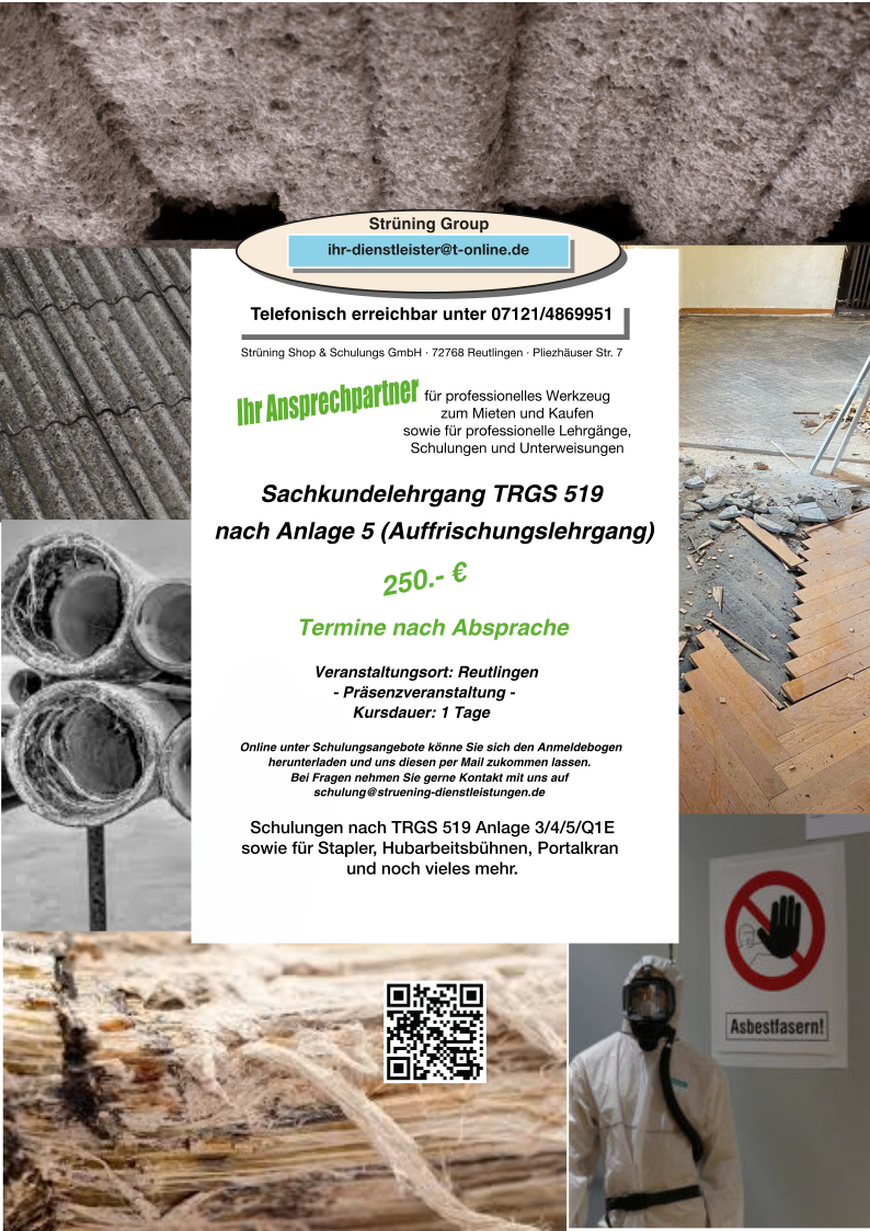 Sachkundelehrgang TRGS 519 nach Anl. 5